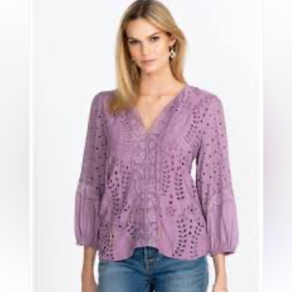 Johnny Was Women's Lavender Eyelet Top